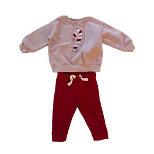 Baby Girl Cat & Jack Outfit Set 12M Pink & Red Holiday